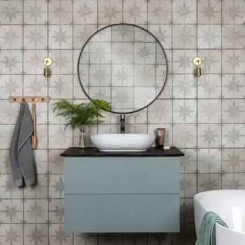 Metropolis Star Patterned Silver Ceramic Tile 45x45cm