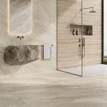 Strond Oat Beige Marble Effect Large Matt Porcelain Tile 120x60cm
