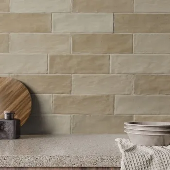 Riad Sand Brick Effect Gloss Ceramic Wall Tile 20x6.5cm