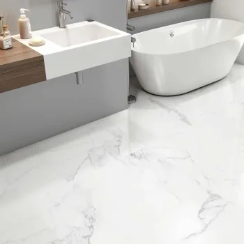 Carrara White Gloss Marble Effect Vitrified Ceramic Tile 60.4x60.4cm