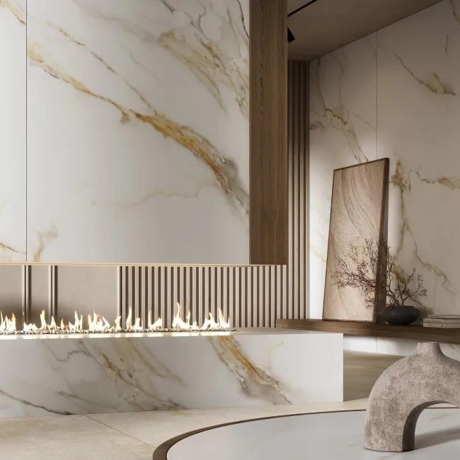 Lumiere Golden Grey Marble Effect Large Polished Porcelain Slab 280x120cm