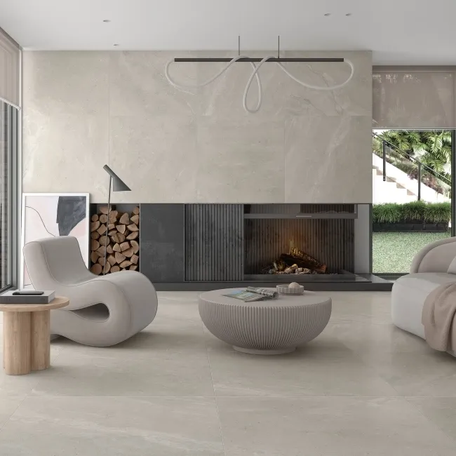 Ecchio Beige Stone Effect Large Matt Porcelain Tile 90x90cm