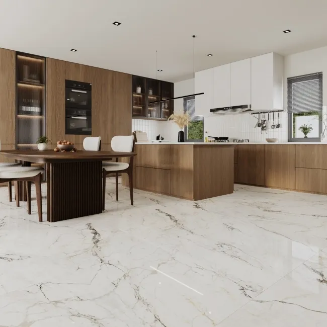 Paonazzetto White Marble Effect Italian Large Polished Porcelain Floor Tile 120x120cm