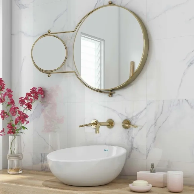 Carrara White Marble Effect Gloss Ceramic Tile 55x33cm