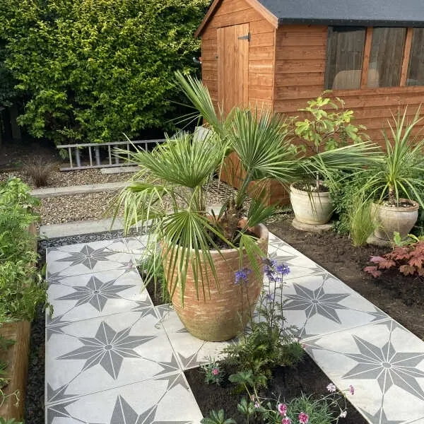 Bellevue Star Decor Ivory Stone Effect Matt Porcelain Outdoor Paving Tile 59.2x59.2cm