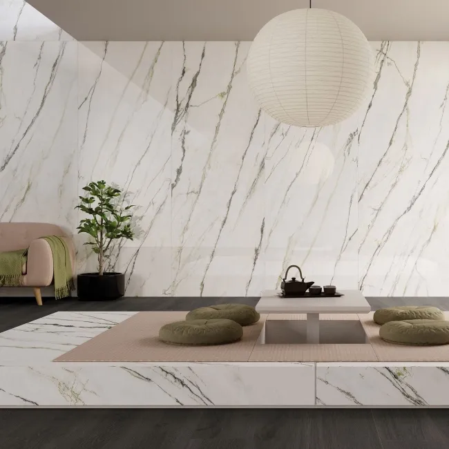 Macha Green Marble Effect Large Matt Porcelain Slab 275x100cm