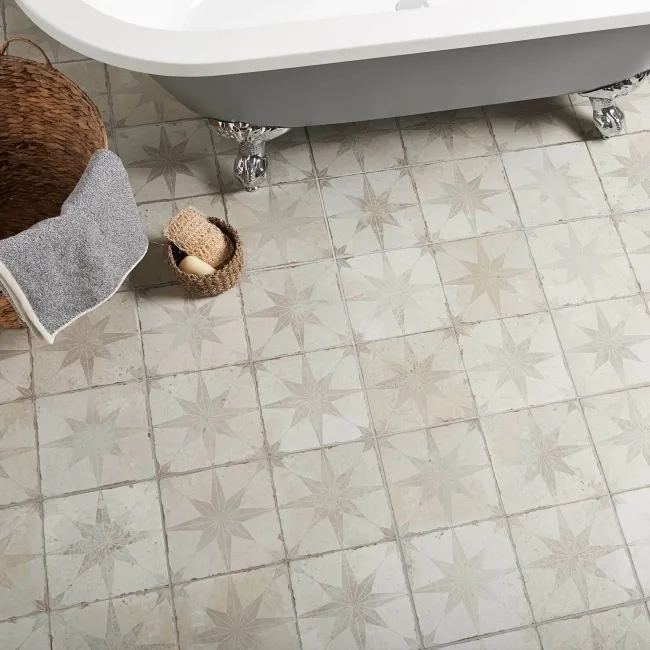 Metropolis Star Patterned Silver Ceramic Tile 45x45cm