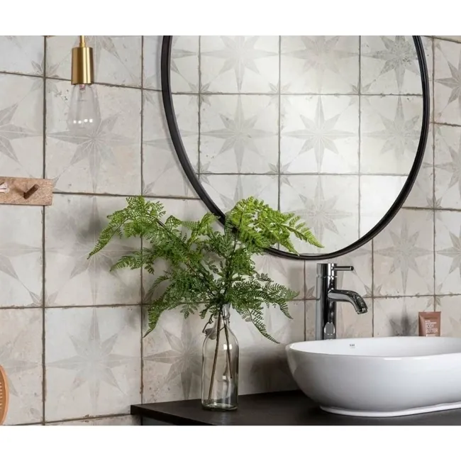 Metropolis Star Patterned Silver Ceramic Tile 45x45cm