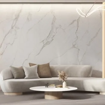 Lumier White Marble Effect Chevron Decor Large Porcelain Slab 275x100cm