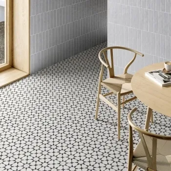 Cuban White Star Patterned Matt Porcelain Tile 22.3x22.3cm