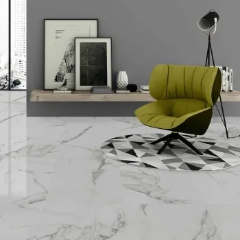 Carrara White Gloss Marble Effect Ceramic Tile 45x45cm
