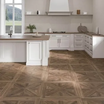 Volte Walnut Woven Wood Effect Large Matt Porcelain Floor Tile 75x75cm