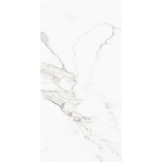 Carrara White Gloss Marble Effect Vitrified Ceramic Tile 60x30cm