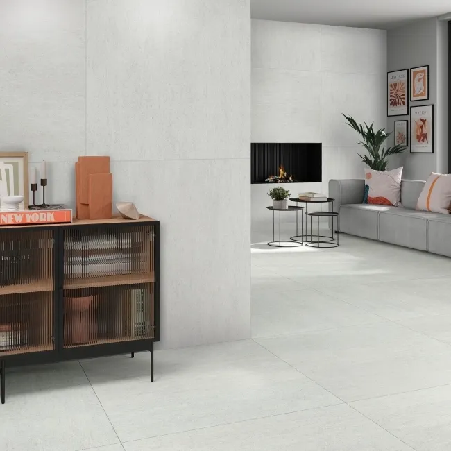 Dama Light Grey Stone Effect Large Matt Porcelain Tile 99.5x99.5cm