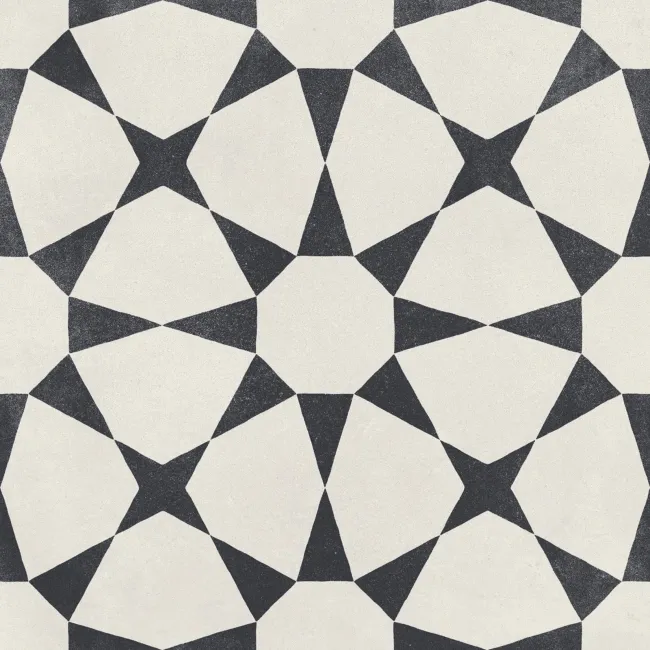 Cuban White Star Patterned Matt Porcelain Tile 22.3x22.3cm