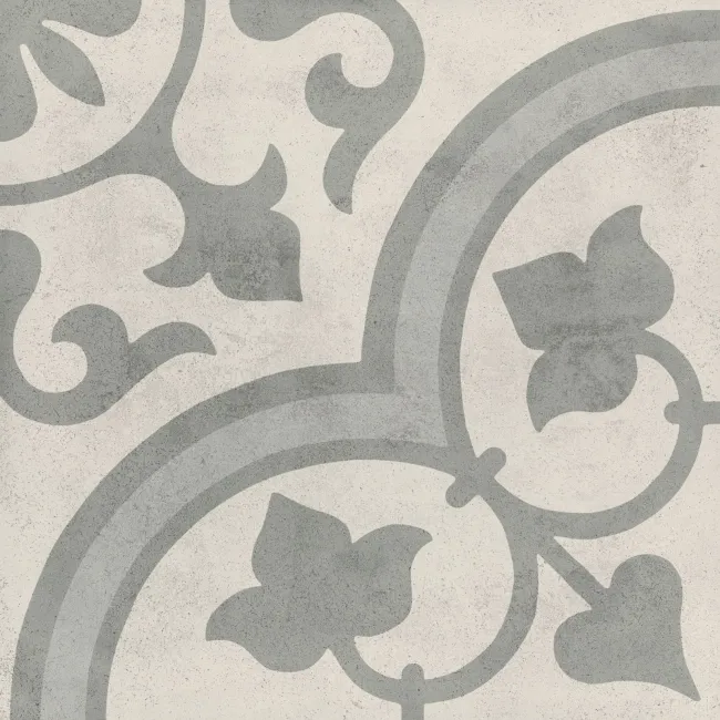 Cuban Silver Ornate Patterned Matt Porcelain Tile 22.3x22.3cm