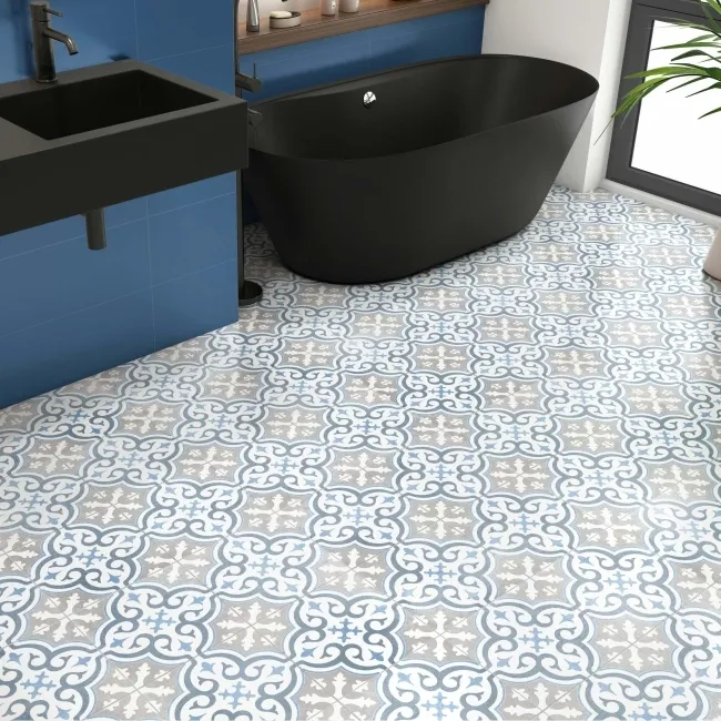 Canterbury Blue Patterned Matt Ceramic Tile 45x45cm