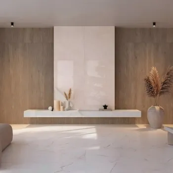 Eden Sand Marble Effect Large Polished Porcelain Slab 275x100cm