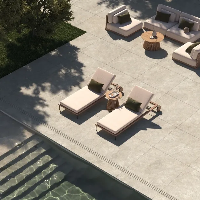 Linen White Travertine Effect Large Anti Slip Porcelain Tile 120x120cm