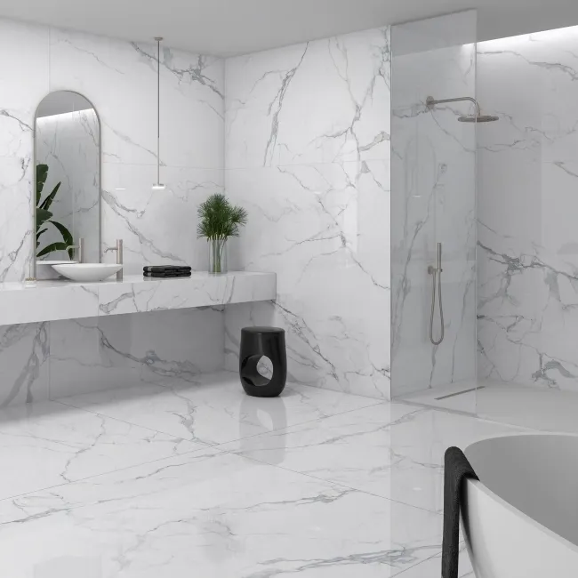 Zoey White Marble Effect XL Matt Porcelain Tile 160x160cm
