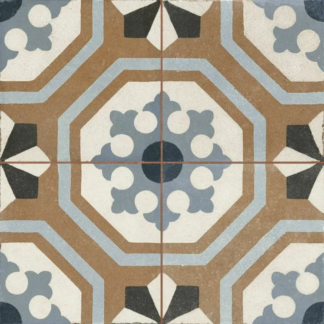 Osborne Blue Victorian Patterned Matt Ceramic Floor Tile 45x45cm