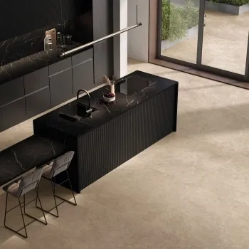 Linen Beige Travertine Effect Large Anti Slip Porcelain Tile 120x120cm