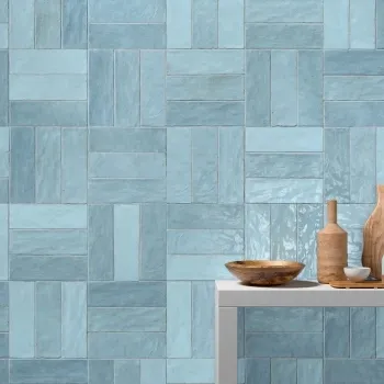 Riad Sky Brick Effect Gloss Ceramic Wall Tile 20x6.5cm