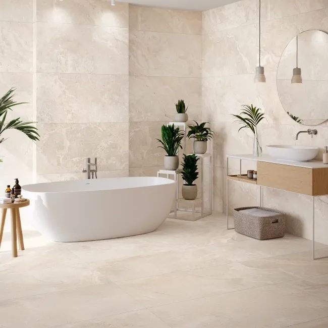 Keith Almond Travertine Effect Large Matt Porcelain Tile 120x60cm