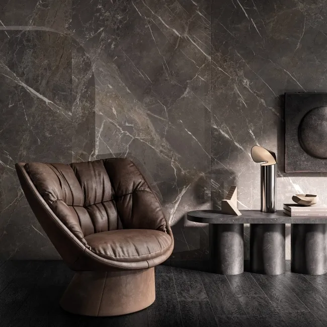 Collemandina Black Marble Effect Italian Large Honed Porcelain Slab 278x120cm