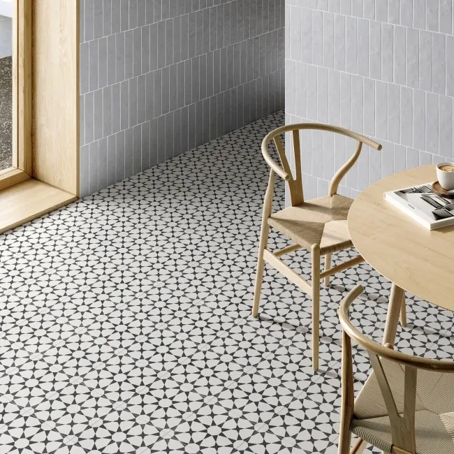 Cuban White Star Patterned Matt Porcelain Tile 22.3x22.3cm