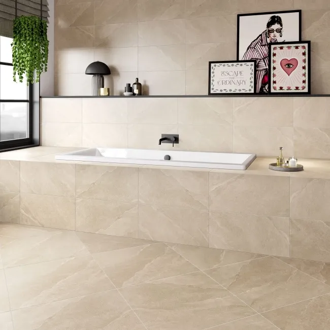 Alpen Beige Slate Effect Matt Italian Porcelain Tile 60x60cm