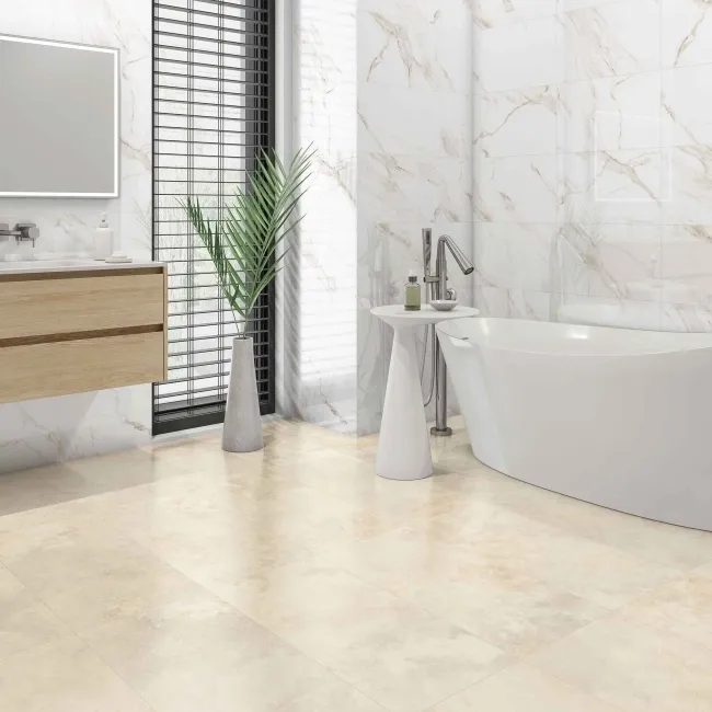 Carrara Gold Marble Effect Gloss Ceramic Tile 55x33cm