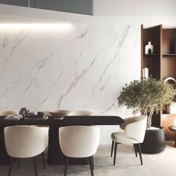 Lumier White Marble Effect Glitter Large Polished Porcelain Slab 275x100cm