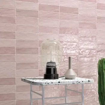 Riad Pink Brick Effect Gloss Ceramic Wall Tile 20x6.5cm