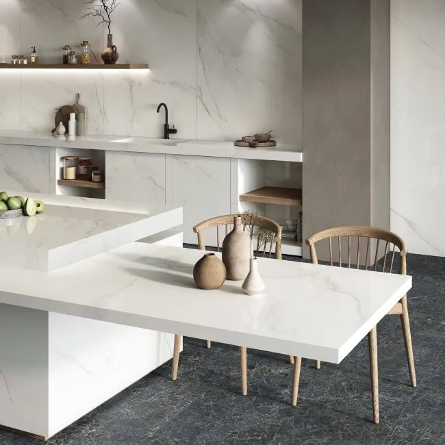 Lumiere White Marble Effect Large Polished Porcelain Slab 280x120cm