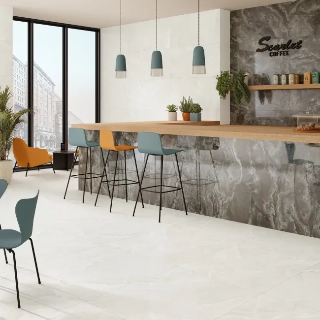 Scarlet White Marble Effect Large Matt Porcelain Tile 99.5x99.5cm