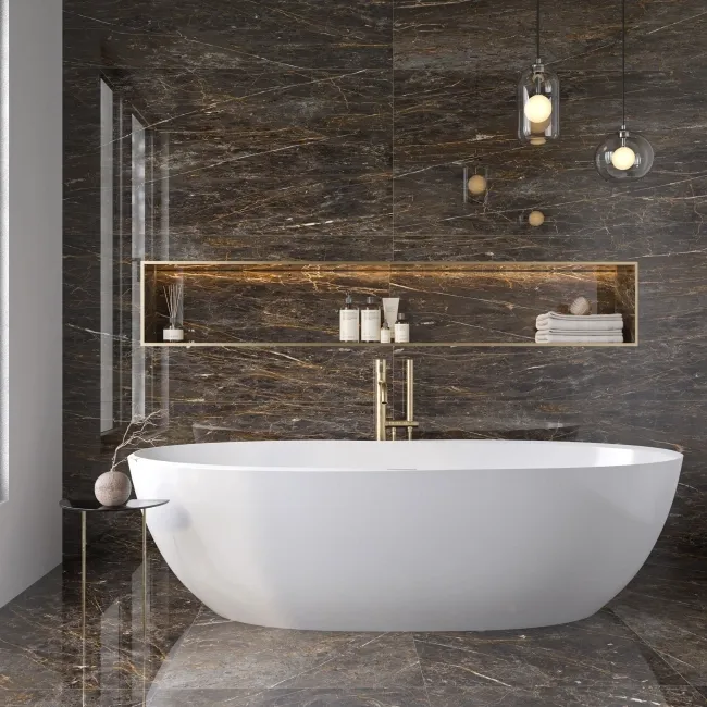 Golden Black Marble Effect Italian Large Polished Porcelain Tile 120x60cm