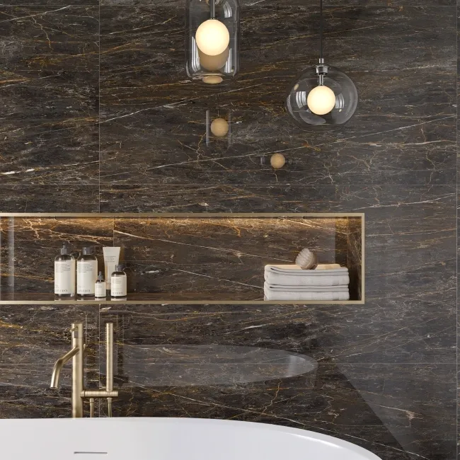 Golden Black Marble Effect Italian Large Polished Porcelain Tile 120x60cm