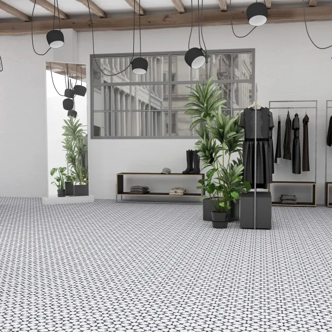 Cuban White Star Patterned Matt Porcelain Tile 22.3x22.3cm