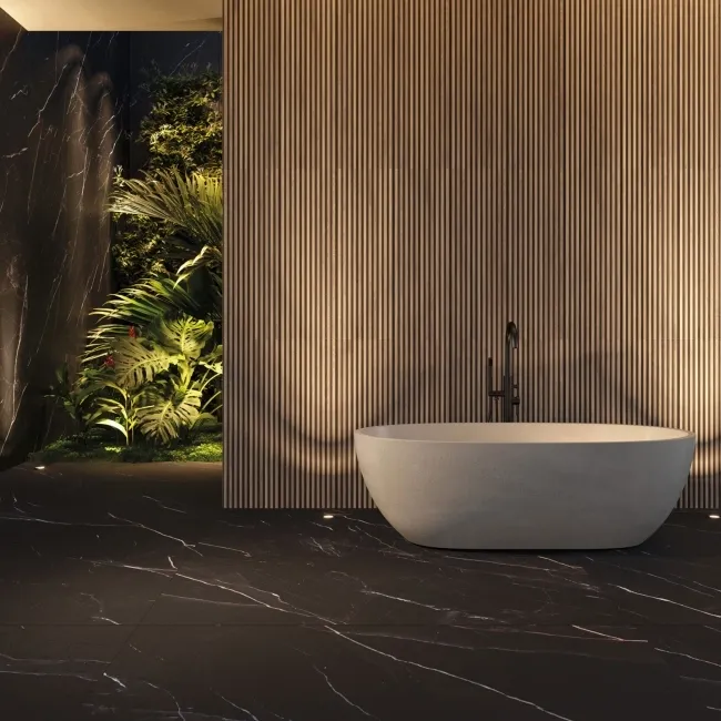 Sublime Black Marble Effect Matt Porcelain Tiles 100x100cm