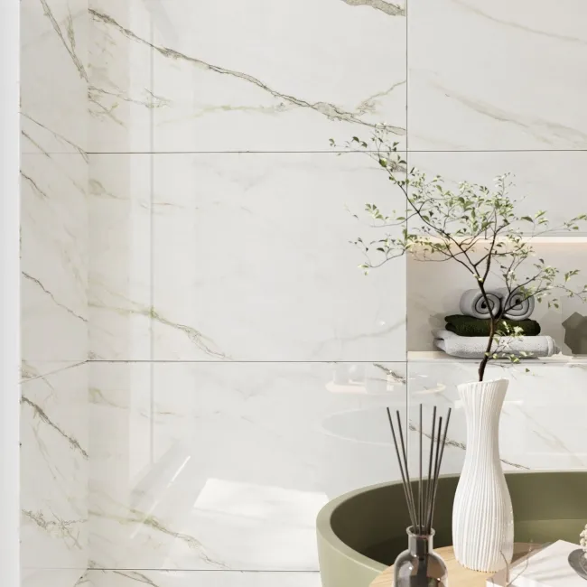 Macha Green Marble Effect Large Polished Porcelain Tile 120x60cm