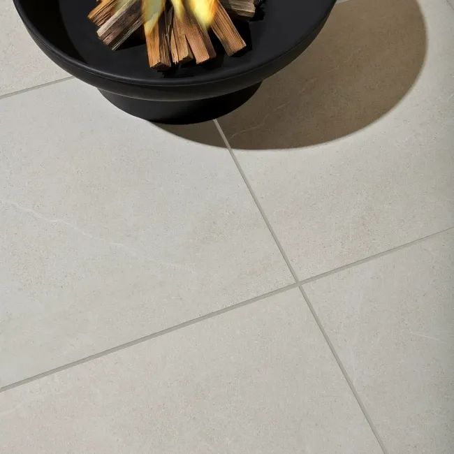 Bellevue Ivory Stone Effect Matt Porcelain Outdoor Paving Tile 59.2x59.2cm