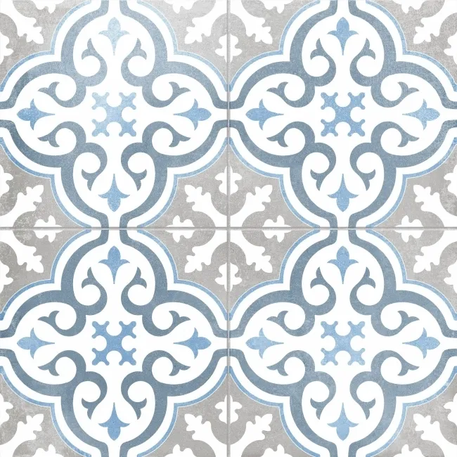 Canterbury Blue Patterned Matt Ceramic Tile 45x45cm