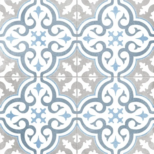 Canterbury Blue Patterned Matt Ceramic Tile 45x45cm