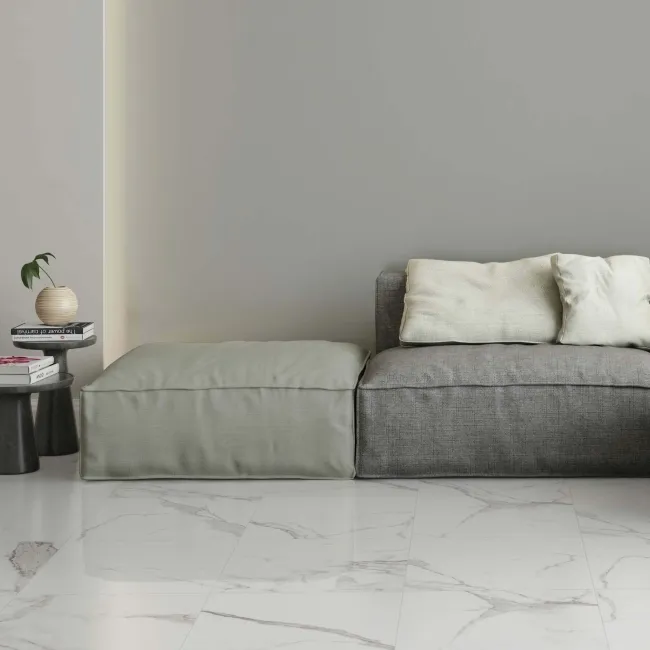 Carrara White Gloss Marble Effect Ceramic Tile 45x45cm