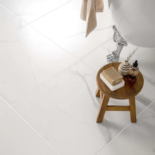 Carrara White Matt Marble Porcelain Tile 60.4x60.4cm