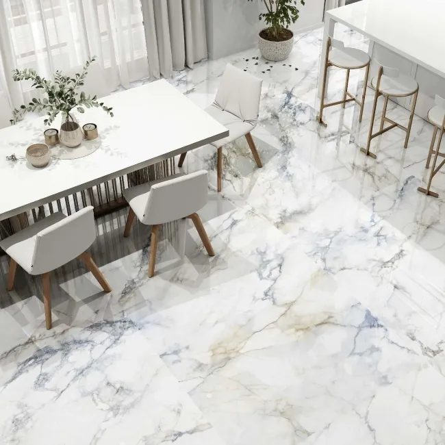 Mare Blue Marble Effect Large Polished Porcelain Tile 120x120cm