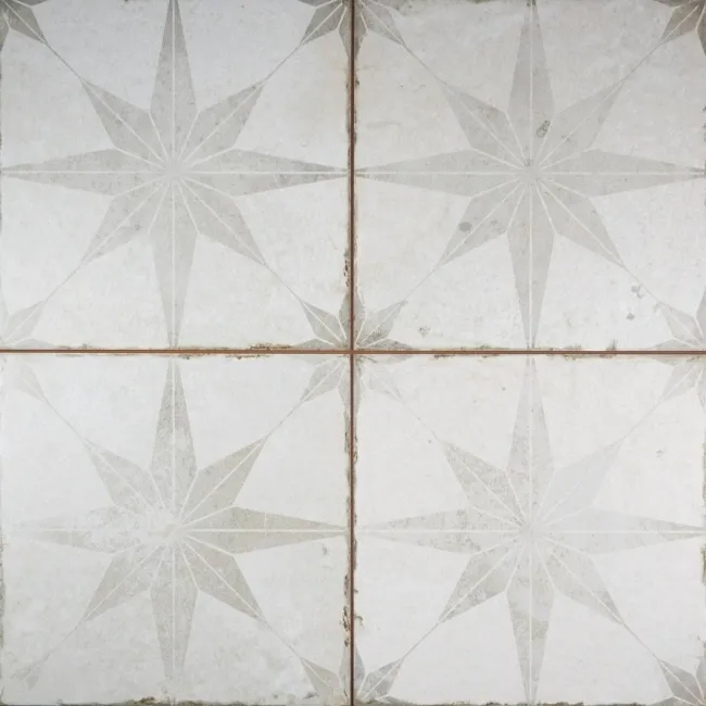 Metropolis Star Patterned Silver Ceramic Tile 45x45cm