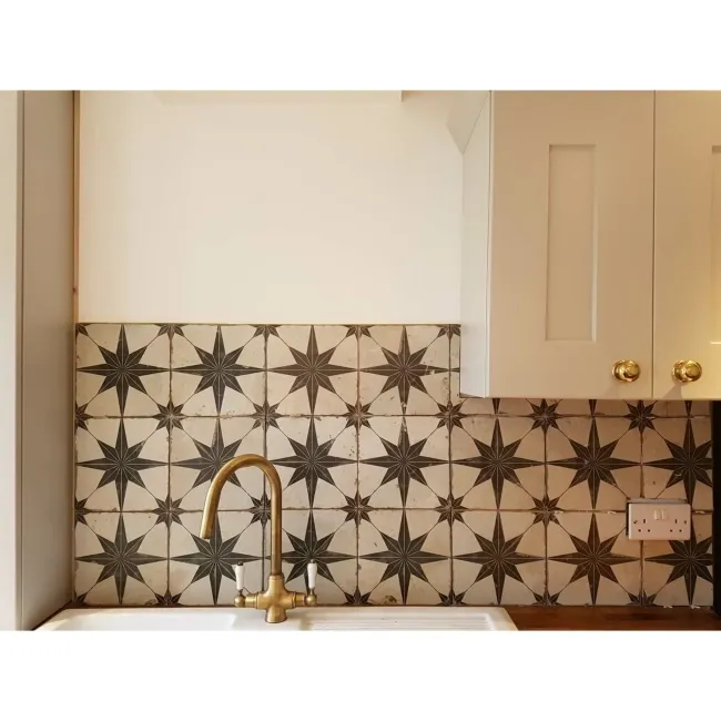 Metropolis Star Patterned Black Ceramic Tile 45x45cm