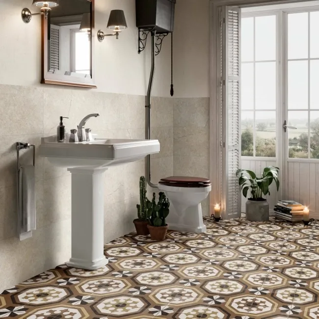 Osborne Maroon Victorian Patterned Matt Ceramic Floor Tile 45x45cm